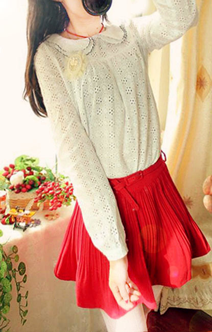 Free shipping 2013 spring lace cutout embroidery cotton vintage peter pan collar shirt basic shirt