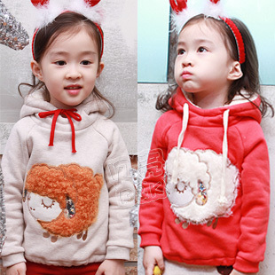 free shipping 2013 spring lamb baby girls clothing with a hood fleece sweatshirt outerwear wt-0698