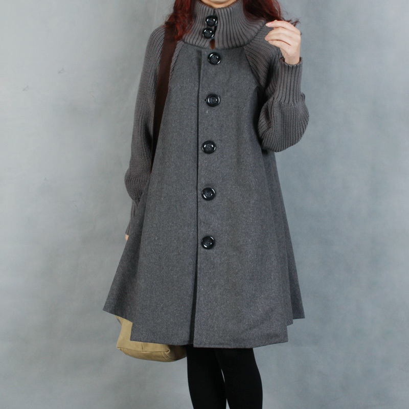 Free shipping 2013 spring large loose poncho knitted sleeve wool trench coat outerwear
