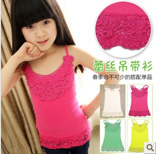 Free shipping 2013 spring models Kids Korean candy colored stretch openwork crochet halter top Underwear suspenders size110-160M