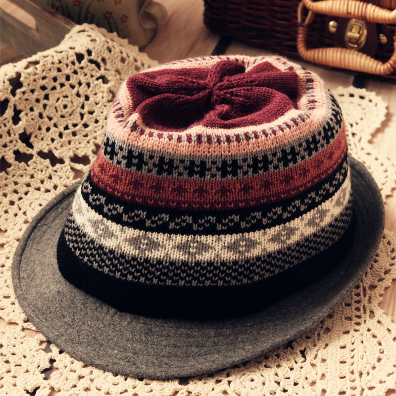 Free Shipping 2013 spring new arrival jacquard knitted fedoras millinery color block spring jazz hat
