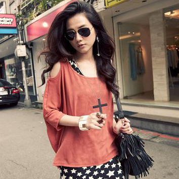free shipping 2013 spring new arrival mm plus size female spring twinset t-shirt half sleeve top strapless chiffon shirt