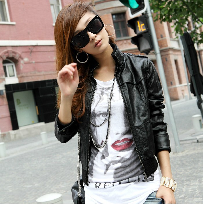 Free shipping 2013 Spring New arrival motorcycle leather Jacket Soft PU Black leather clothing Ladies' short Coat