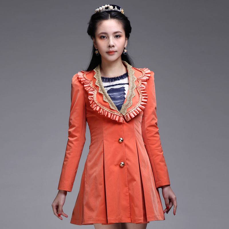 Free shipping 2013 spring new arrival slim orange trench outerwear y2172