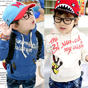 Free shipping 2013 spring NEW cartoon letter boys fashion clothing girls clothing baby with a hood sweatshirt wt-0541
