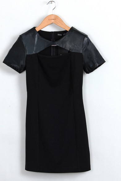 free shipping 2013 spring new Europe and Aerica style Slim fight leather openwork high-quality short-sleeved dress ft465