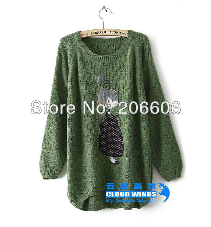 free shipping 2013 spring new fashion cartoon designer women knitted sweater 3 colors