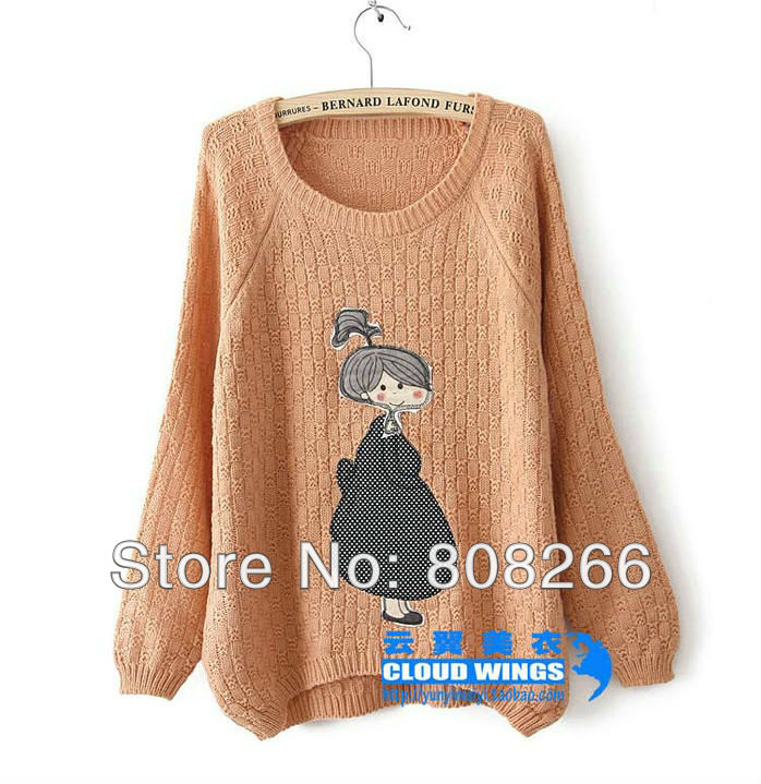 free shipping 2013 spring new fashion cartoon designer women knitted sweater 3 colors