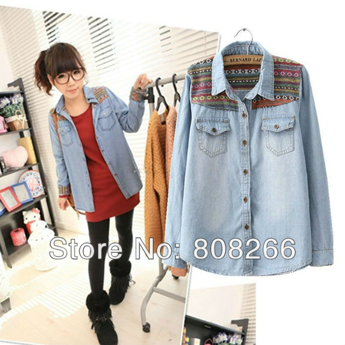 free shipping 2013 spring new fashion shirt for women hot vintage women's denim shirt