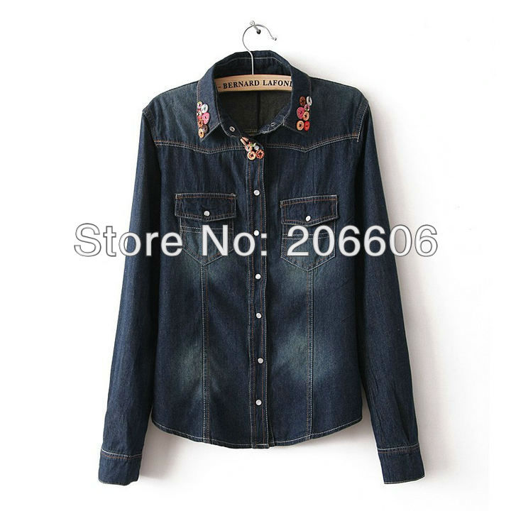 free shipping 2013 spring new fashion women denim shirts