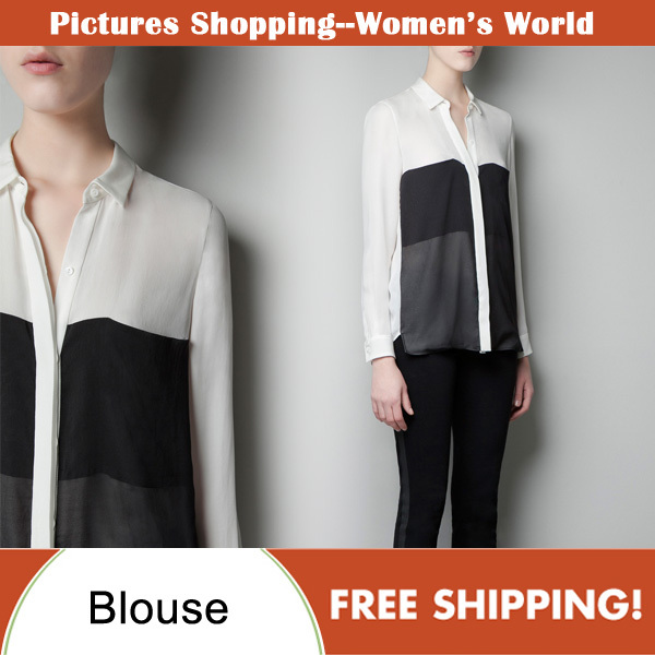Free shipping!2013 spring new Fashion women's clothing long sleeve color block chiffon ladies blouses  PS0044