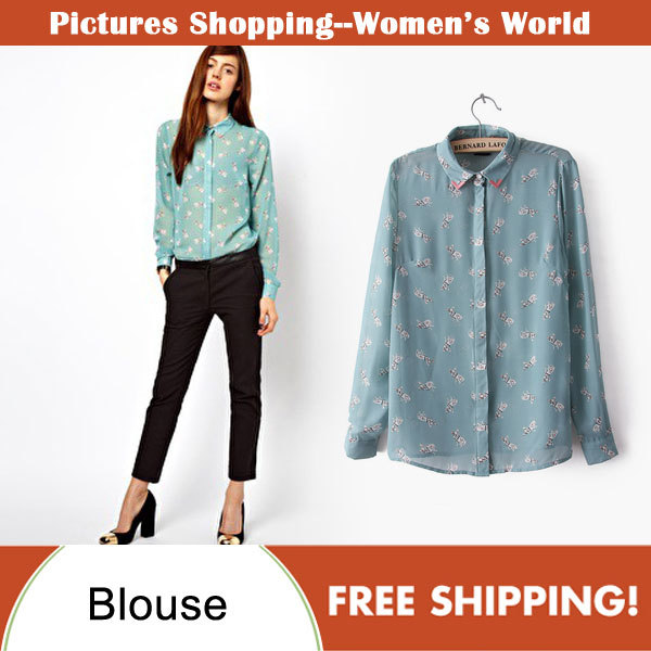 Free shipping!2013 spring new Fashion women's clothing long sleeve shirts cute dog print metal collar ladies blouses  PS0053