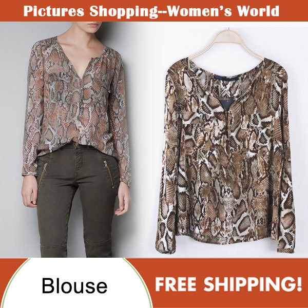 Free shipping!2013 spring new Fashion women's clothing long sleeve Snake Pattern chiffon casual ladies blouses  PS0061