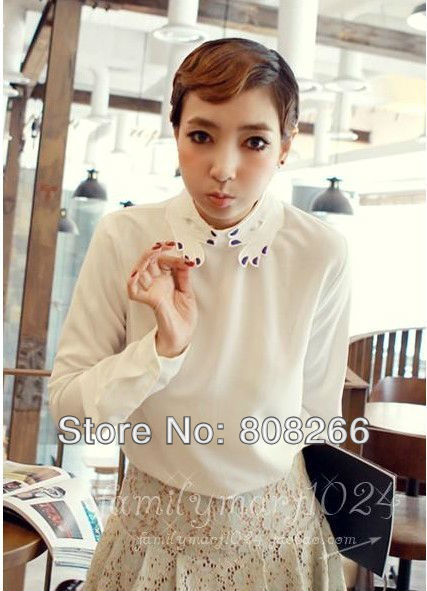 free shipping 2013 spring new fashion women shirt chiffon blouses for women black/white/pink/rose