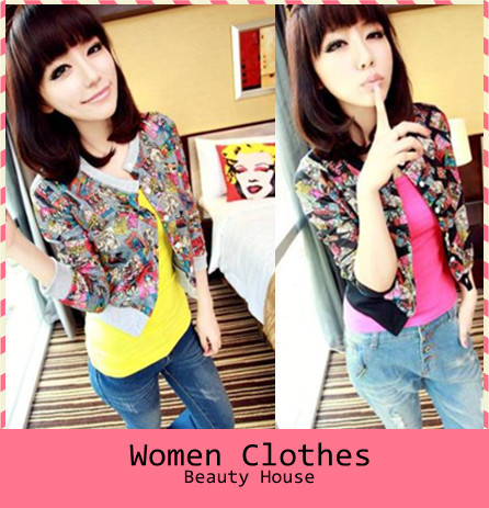 Free shipping 2013 spring new personalized comic graffiti cardigan  jacket long-sleeved round neck jacket F0212