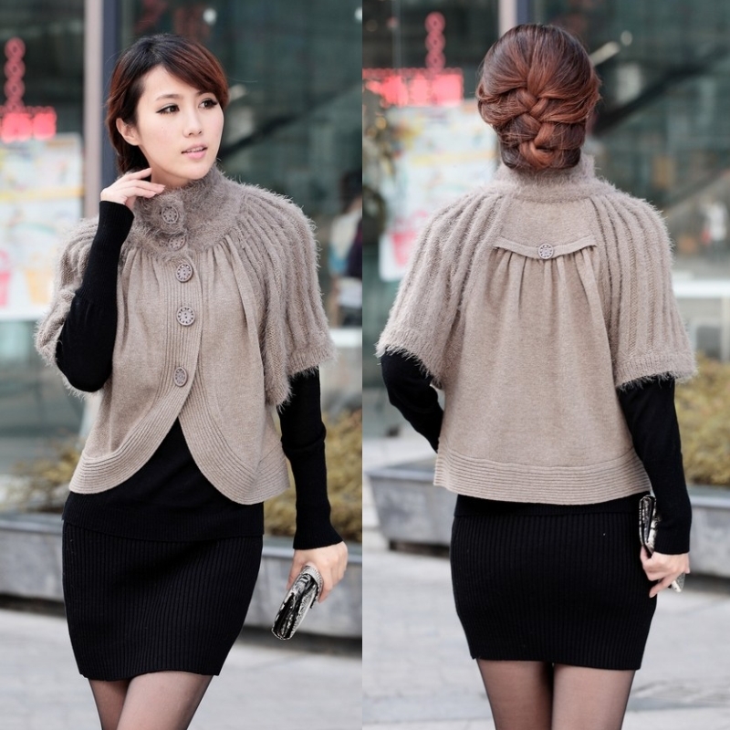Free Shipping 2013 Spring NEW Women's Batwing  batwing sleeve sweater half sleeve loose turtleneck short jacket cape shirt