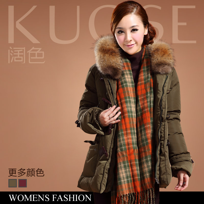 Free Shipping 2013 Spring NEW Women's Fashion  female raccoon fur medium-long down coat