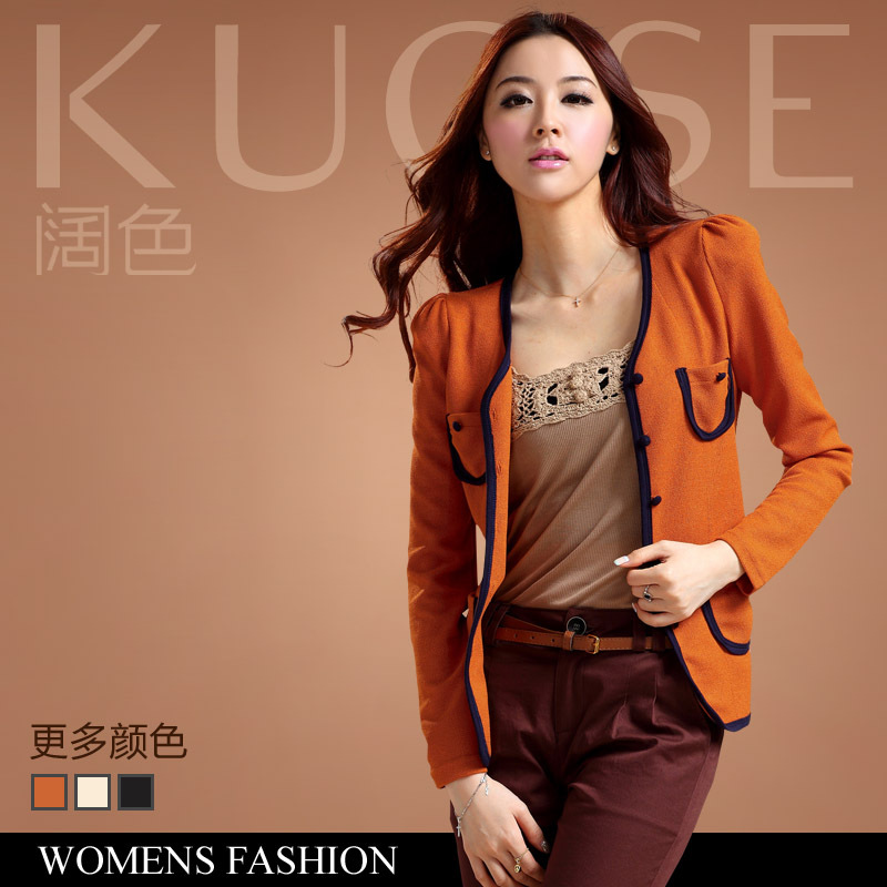 Free Shipping 2013 Spring NEW Women's Fashion   s1207008 color block decoration multi-pocket coat