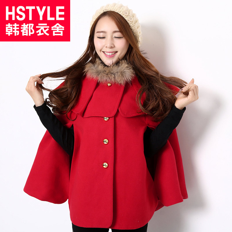 Free Shipping 2013 Spring NEW Women's Fashion   winter female fur collar loose cloak woolen outerwear overcoat trench female