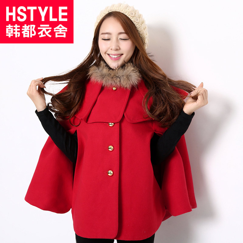 Free Shipping 2013 Spring NEW Women's Fashion   winter female fur collar loose cloak woolen outerwear overcoat trench female