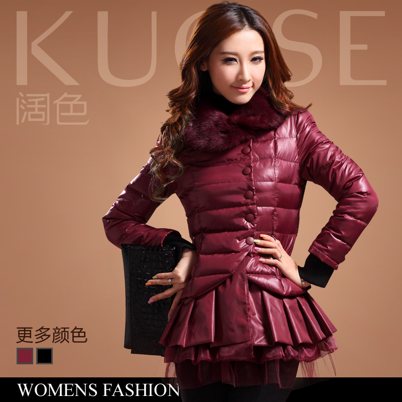 Free Shipping 2013 Spring NEW Women's Fashion  winter female rabbit fur slim medium-long thin down coat