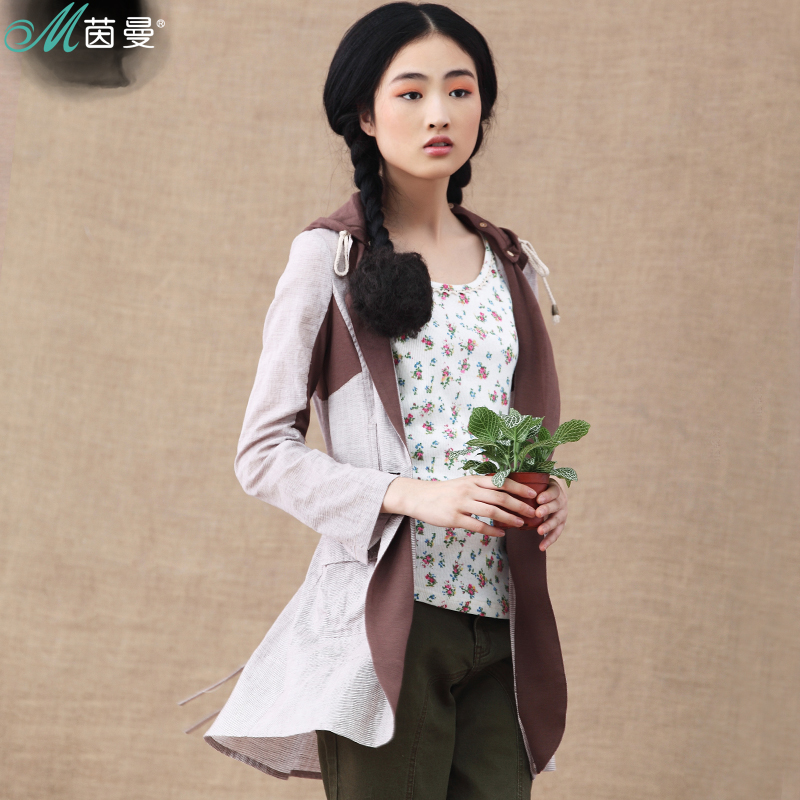 Free Shipping 2013 Spring NEW Women's INMAN   100% cotton belt with a hood thin long paragraph trench outerwear 8310410118
