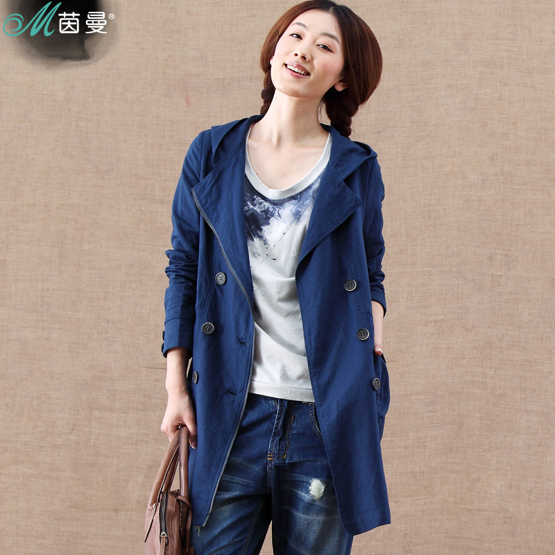 Free Shipping 2013 Spring NEW Women's INMAN    linen all-match with a long trench hood design outerwear 8310410054