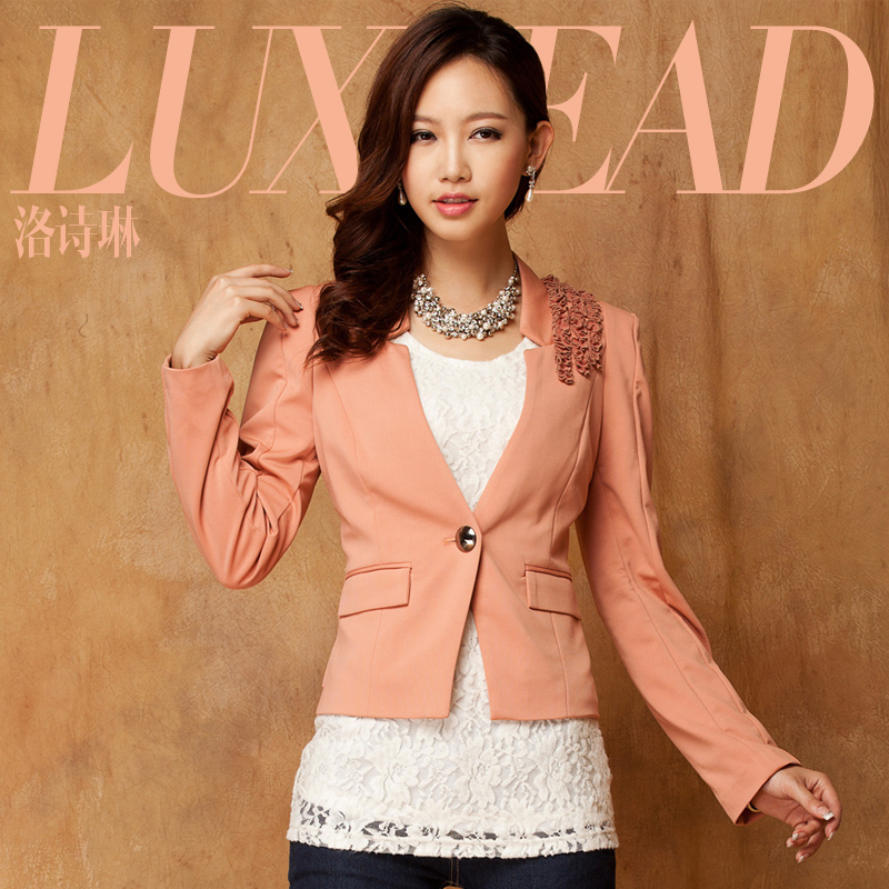 Free Shipping 2013 Spring NEW Women's Luxlead    arrival elegant three-dimensional flowers decoration long-sleeve blazer