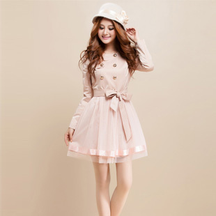 Free Shipping 2013 Spring NEW Women's      sweet chiffon  trench slim outerwear one-piece dress female
