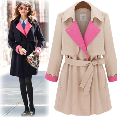 Free Shipping 2013 spring nibbuns fashion color block decoration belt slim waist trench LDX