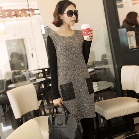 Free Shipping 2013 spring noble elegant ladies leather color block decoration one-piece dress LDX