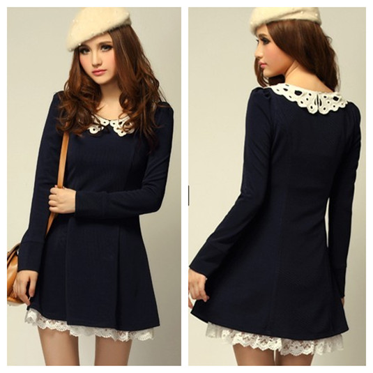 FREE SHIPPING 2013 spring one-piece dress peter pan collar long-sleeve lace sweet princess dress