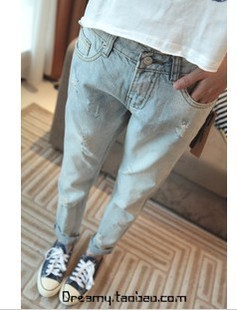 Free Shipping 2013 spring pencil pants classic light color hole jeans female 955
