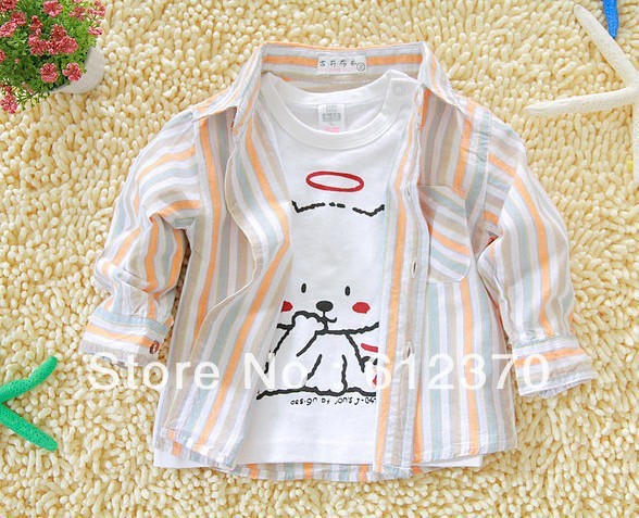 Free shipping /2013 Spring Plain boys 'and girls' cotton shirt baby shirt long-sleeved stripes shirt