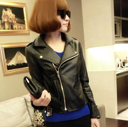 free shipping 2013 spring PU jacket leather coat motorcycle zipper punk jacket