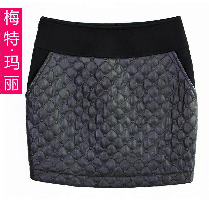 Free shipping 2013 spring PU water washed leather slim hip skirt short skirt woolen skirt bust skirt bud skirt bb2445