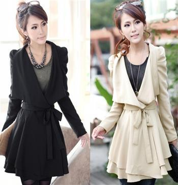 Free Shipping 2013 spring puff sleeve slim large lapel irregular long-sleeve medium-long spring and autumn trench outerwear