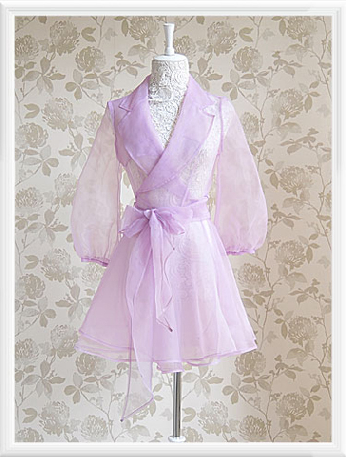 free shipping 2013 spring purple organza slim waist expansion bottom lantern sleeve trench