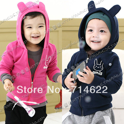 Free shipping 2013 spring rabbit boys clothing girls clothing child fleece with a hood outerwear wt-0465
