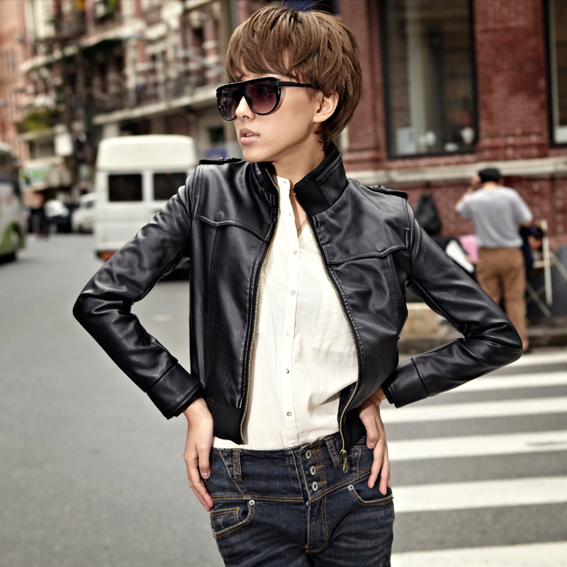 Free Shipping 2013 spring simple elegant PU leather clothing female short design outerwear wholesale and retail