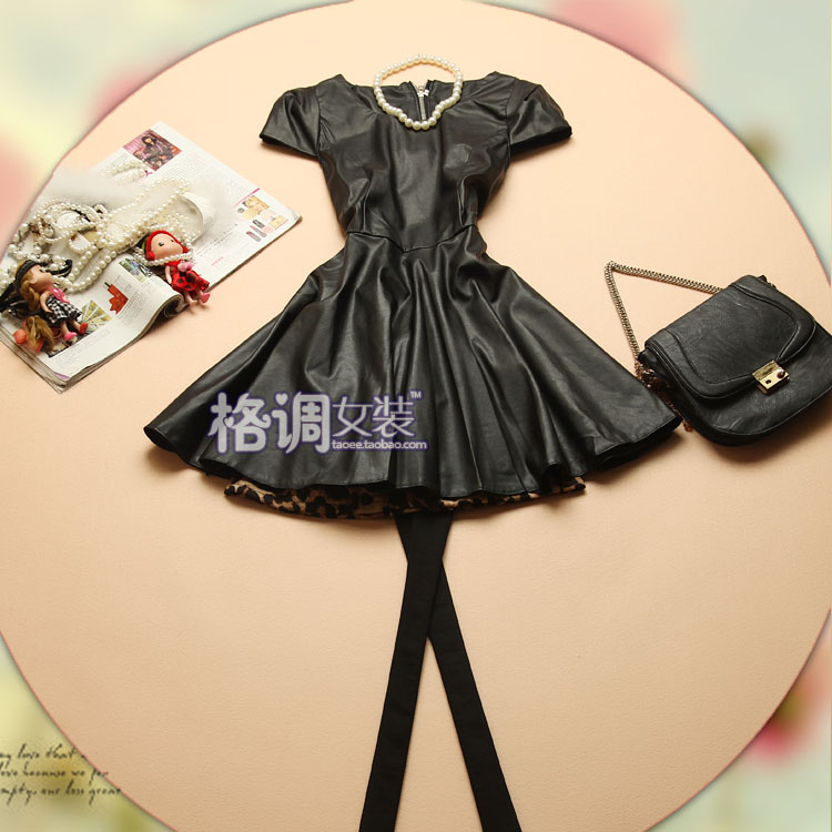 Free shipping 2013 spring slim big skirt elegant small leather skirt one-piece dress gd225