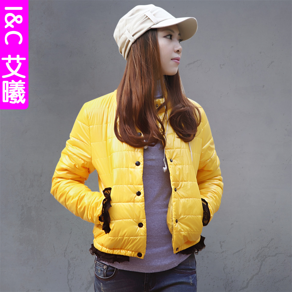 Free Shipping 2013 spring slim lace thin cotton-padded jacket female short design wadded jacket women's outerwear