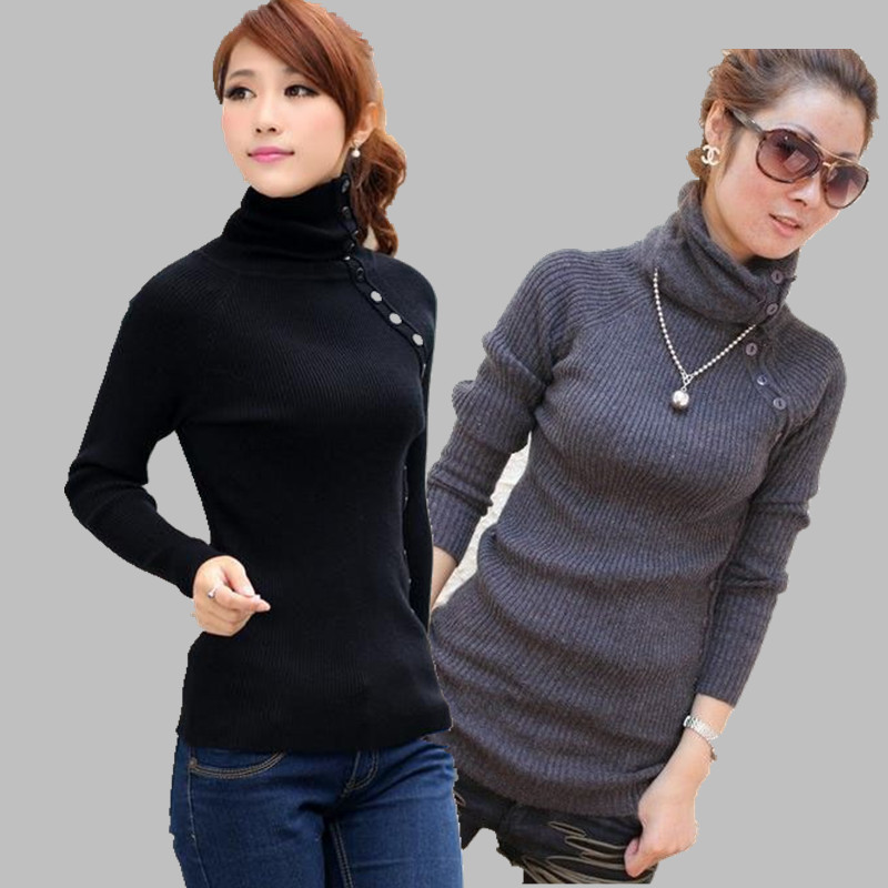 Free shipping 2013 spring slim sweater women's medium-long thermal basic turtleneck shirt thickening sweater