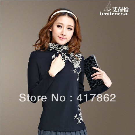 Free shipping 2013 spring specialty flower printing high collar long-sleeved national ladies' shirt