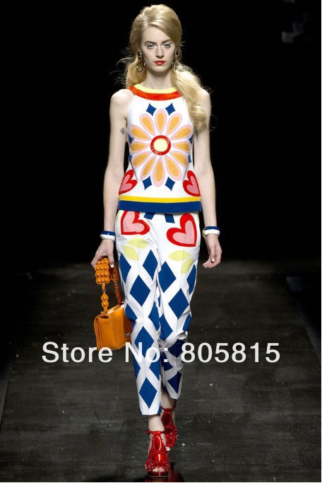 Free Shipping 2013 Spring&Summer Stylish Cool Handsome Printed Pants+High Quality Women Silk Sleeveless Dress Shirts