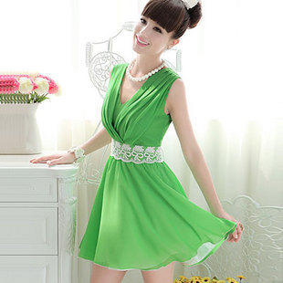 FREE SHIPPING 2013 SPRING SUMMERchiffon lace decoration sleeveless one-piece dress 8864