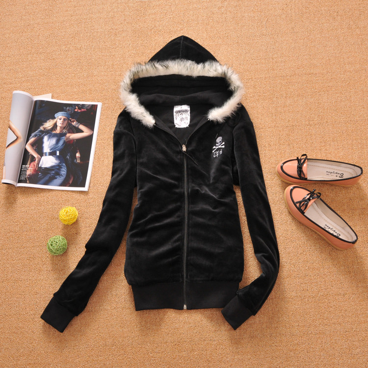 free shipping 2013 spring sweatshirt female slim long-sleeve casual fur collar with a hood top set jersey