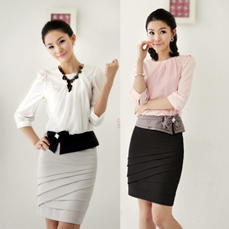 Free shipping 2013 spring sz skirt ol slim silk female short-sleeve shirt set professional