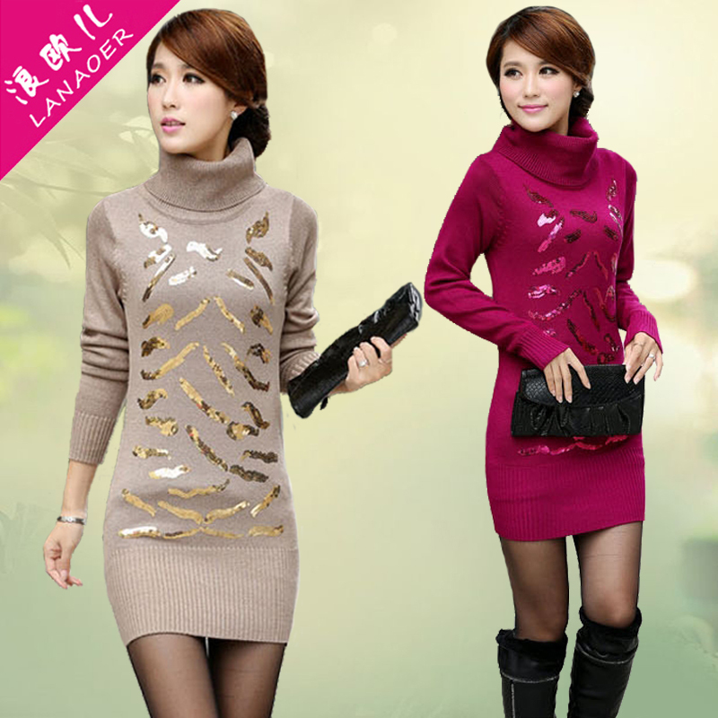 free shipping 2013 spring turtleneck sweater dress trend women's outerwear pullover slim medium-long basic shirt