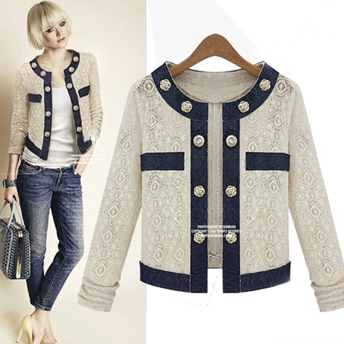 Free Shipping 2013 Spring   vintage british style button decoration design lace short outerwear all-match short jacket